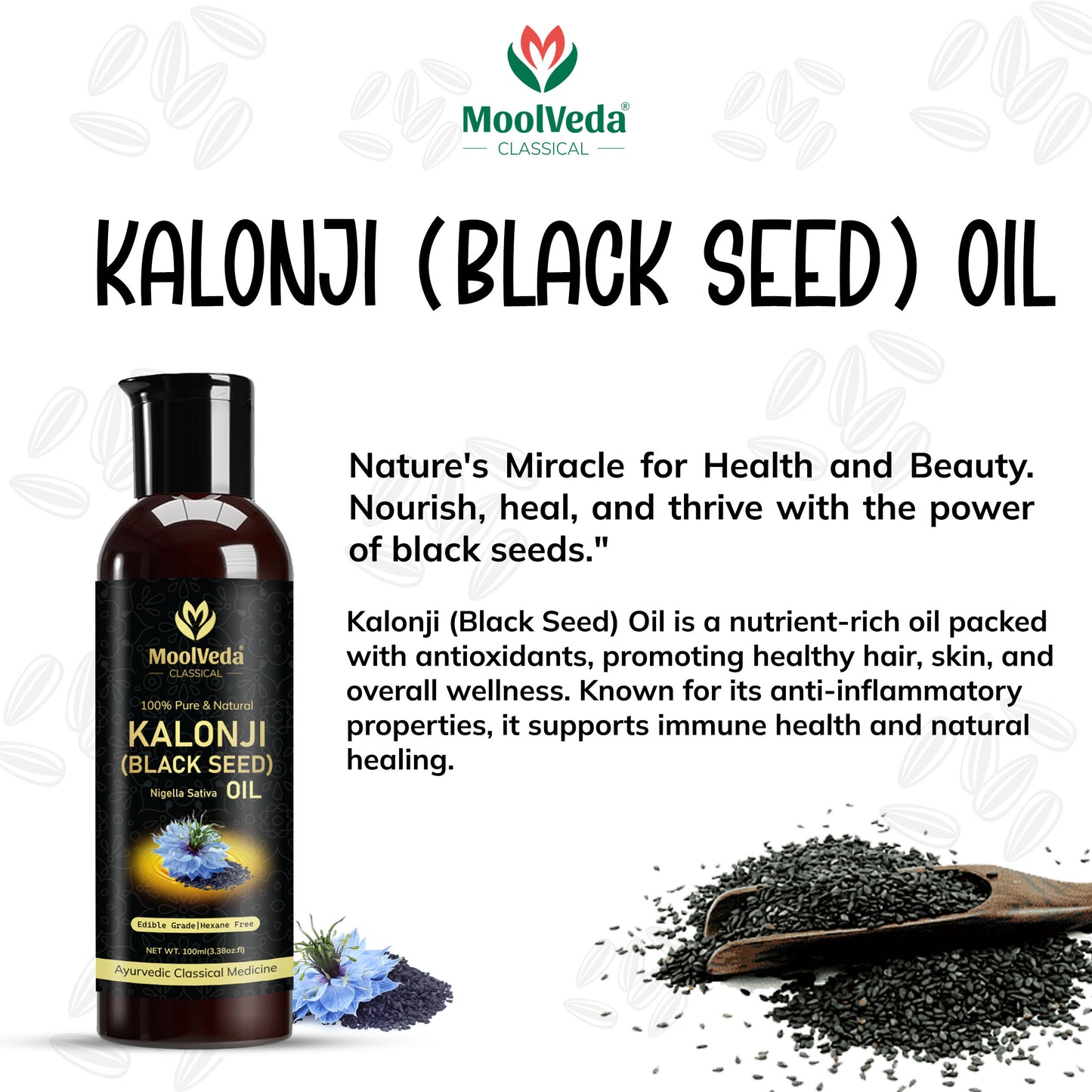 Moolveda Kalonji Oil - Virgin Grade - Black Seed Oil - Nigella Sativa - 100ml