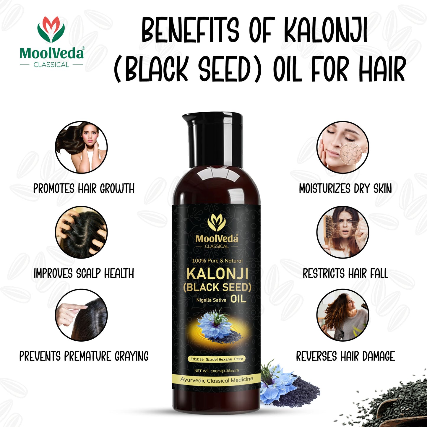 Moolveda Kalonji Oil - Virgin Grade - Black Seed Oil - Nigella Sativa - 100ml