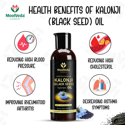 Moolveda Kalonji Oil - Virgin Grade - Black Seed Oil - Nigella Sativa - 100ml