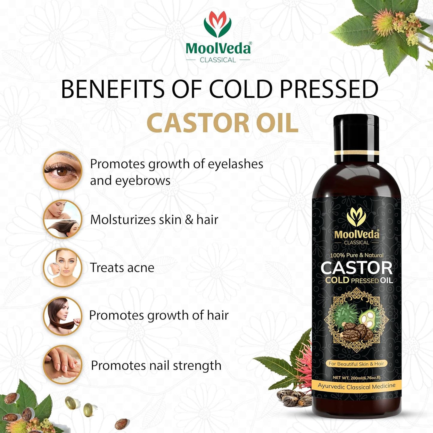 Moolveda Pure Cold Pressed Castor Hair Oil - 200ml