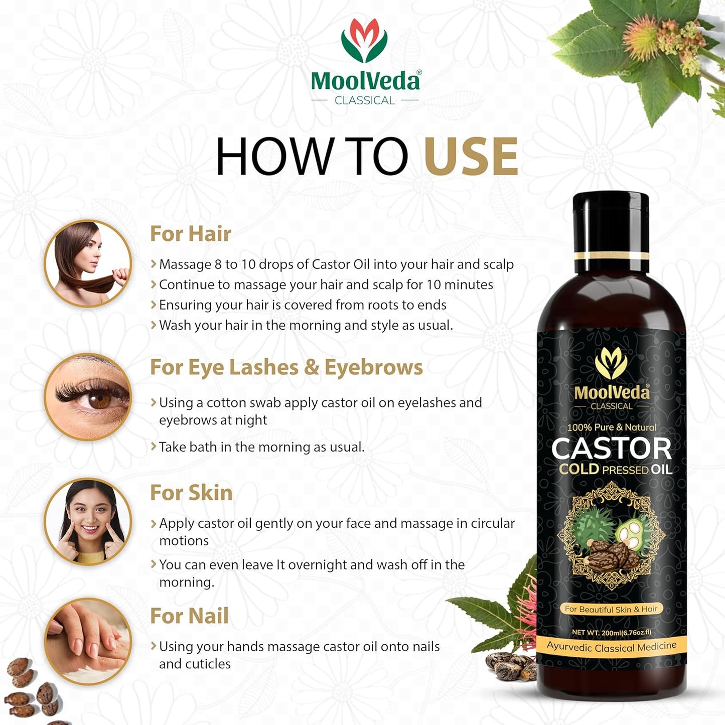 Moolveda Pure Cold Pressed Castor Hair Oil - 200ml