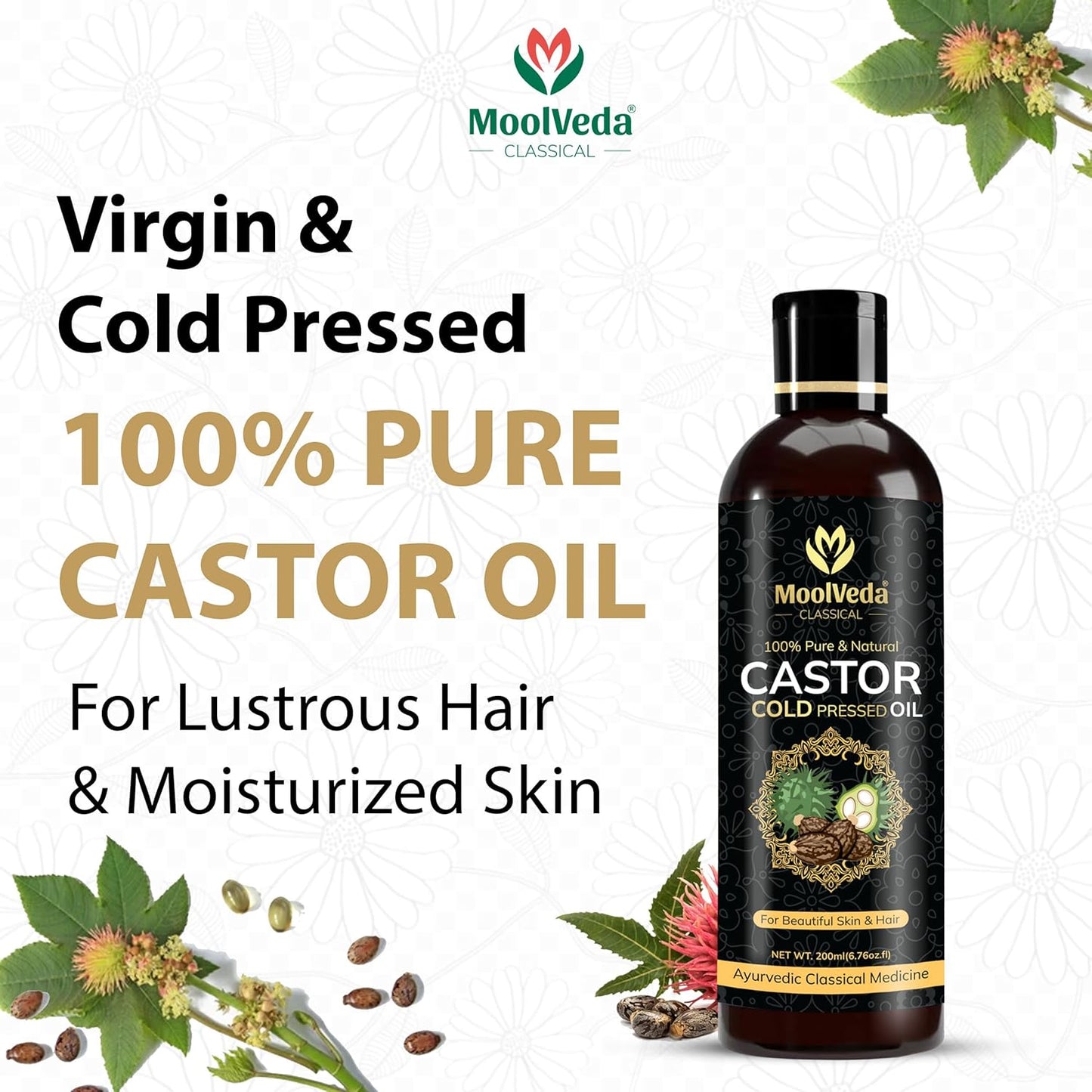 Moolveda Pure Cold Pressed Castor Hair Oil - 200ml